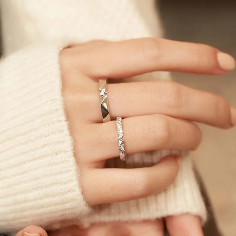 Round Diamond White Sterling Silver Couple Rings