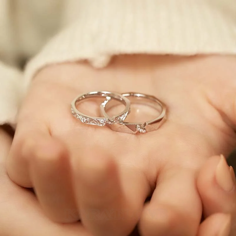 Round Diamond White Sterling Silver Couple Rings