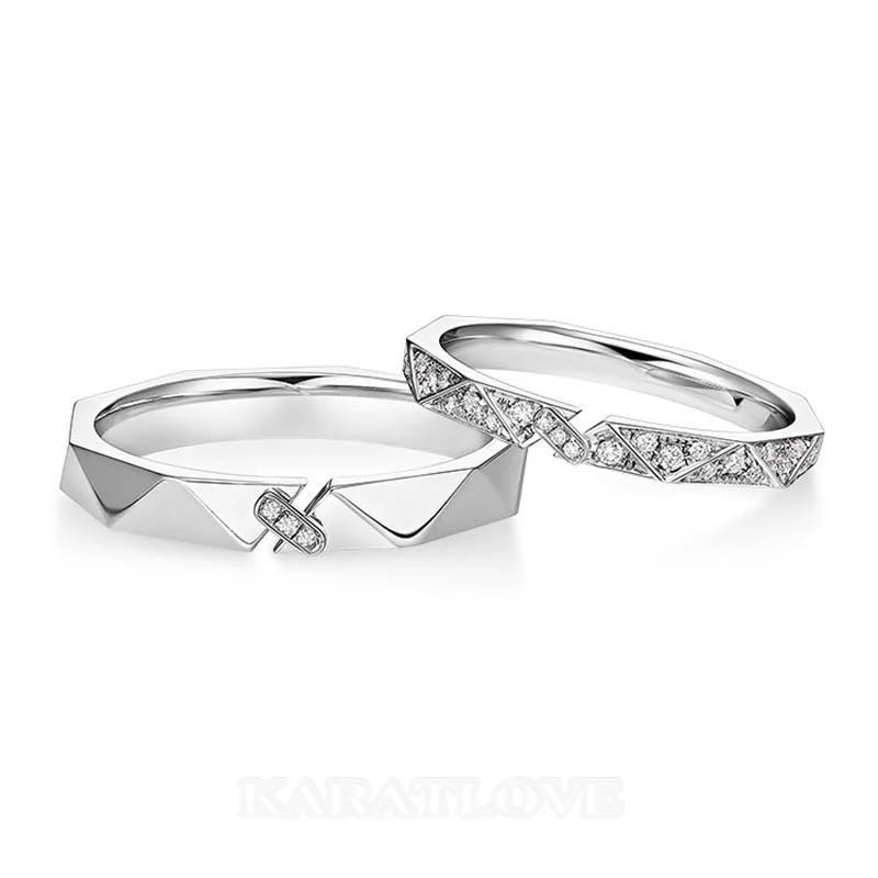 Round Diamond White Sterling Silver Couple Rings