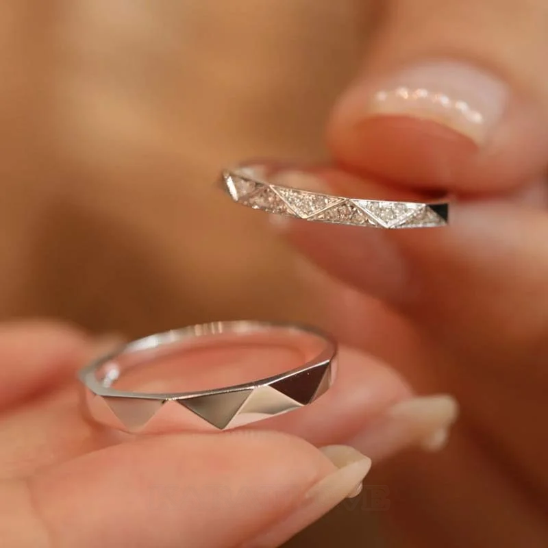 Round Diamond White Sterling Silver Couple Rings