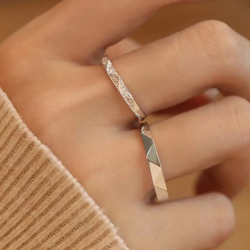 Round Diamond White Sterling Silver Couple Rings