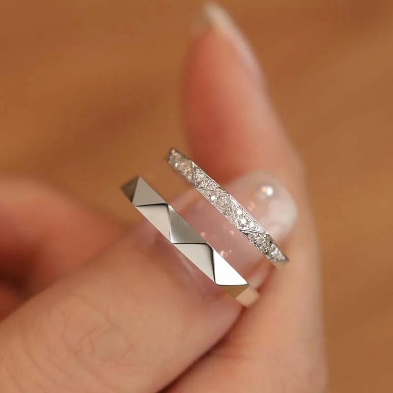 Round Diamond White Sterling Silver Couple Rings