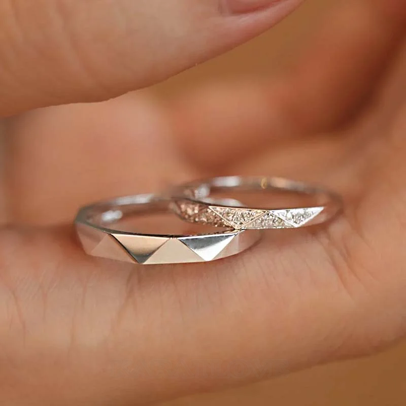 Round Diamond White Sterling Silver Couple Rings
