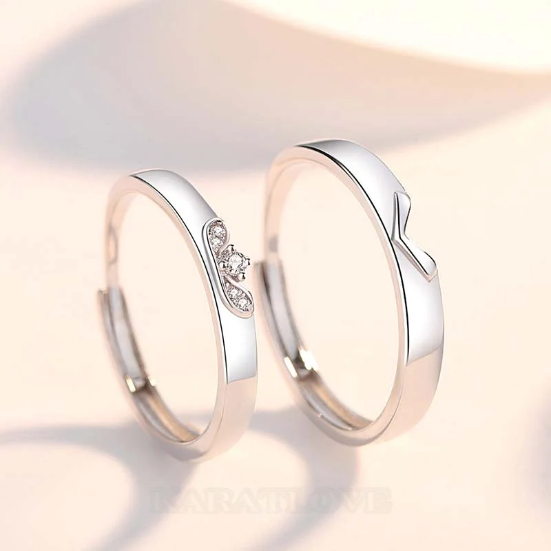 Round Diamond White Sterling Silver Couple Rings