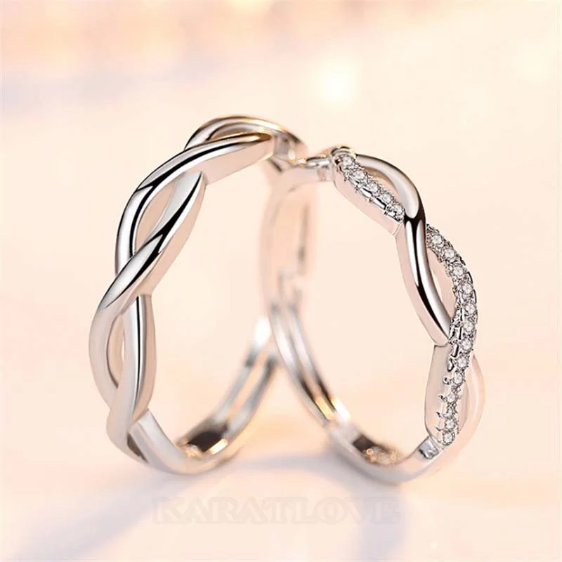 Round Diamond White Sterling Silver Infinity Couple Rings