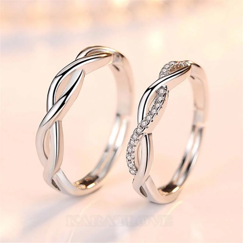 Round Diamond White Sterling Silver Infinity Couple Rings
