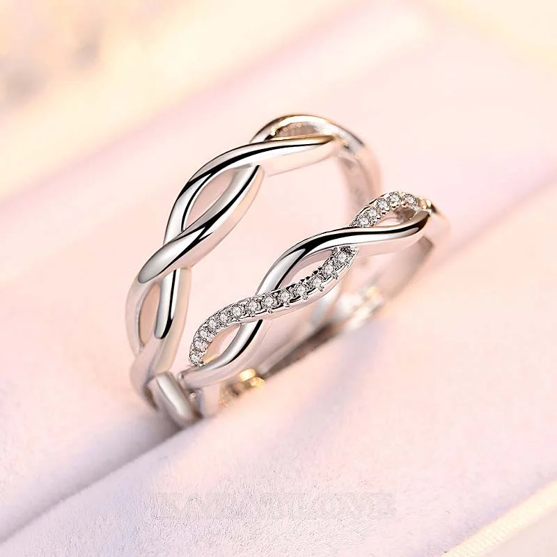 Round Diamond White Sterling Silver Infinity Couple Rings