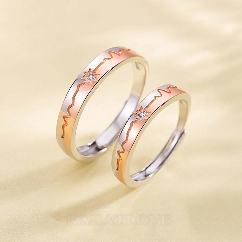 Round Diamond White Sterling Silver Couple Rings