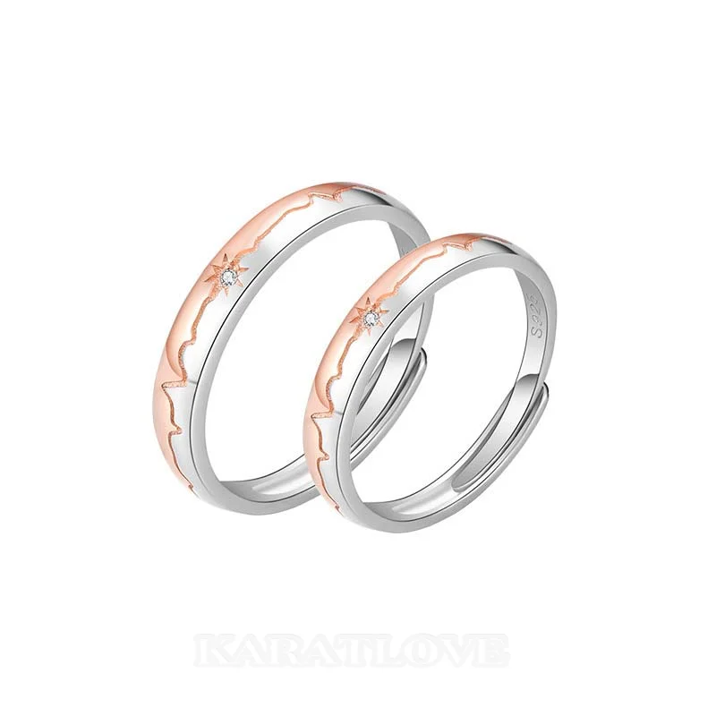 Round Diamond White Sterling Silver Couple Rings