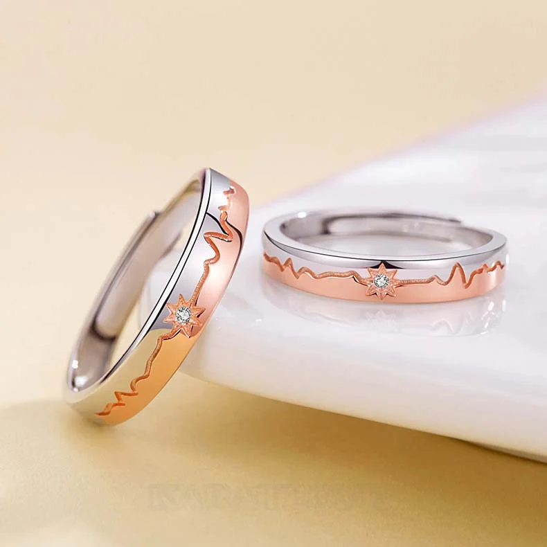 Round Diamond White Sterling Silver Couple Rings