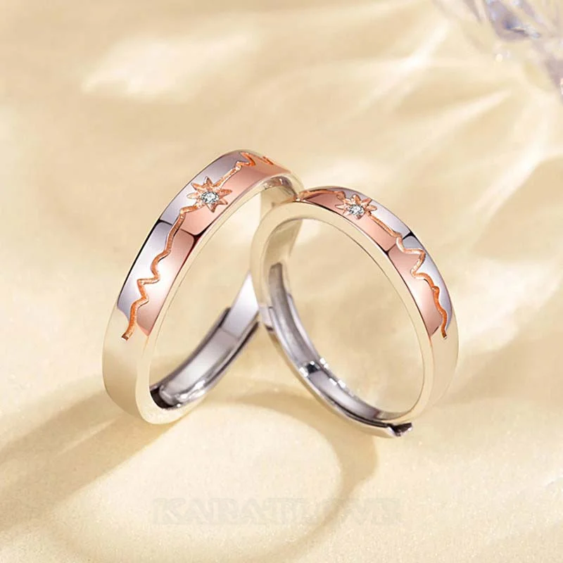 Round Diamond White Sterling Silver Couple Rings