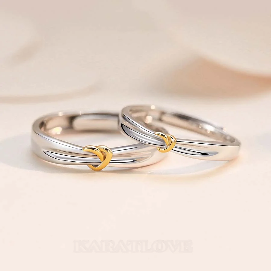 Yellow Gold Tie Sterling Silver Couple Rings