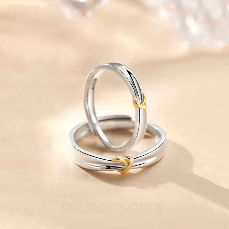 Yellow Gold Tie Sterling Silver Couple Rings