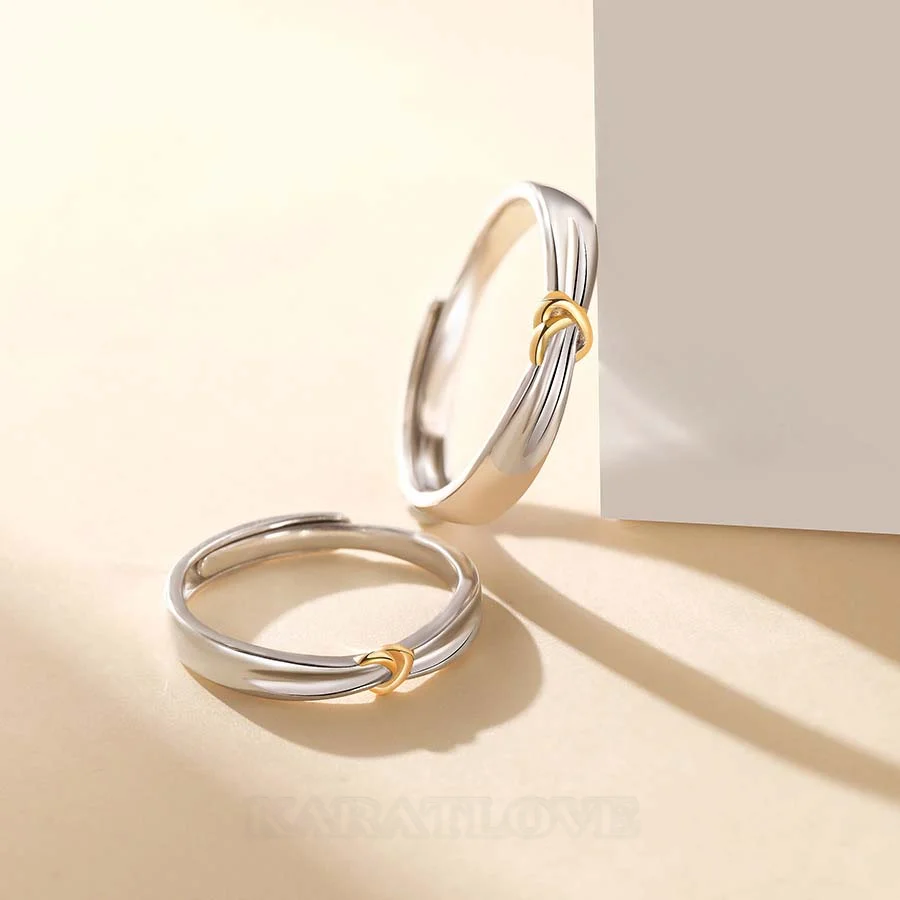 Yellow Gold Tie Sterling Silver Couple Rings