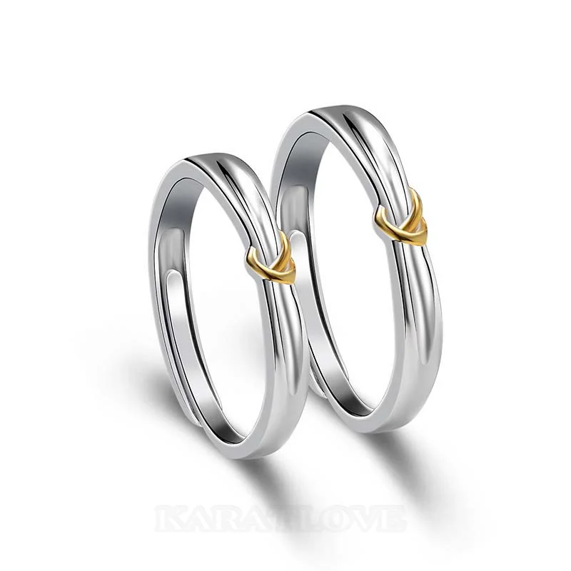Yellow Gold Tie Sterling Silver Couple Rings
