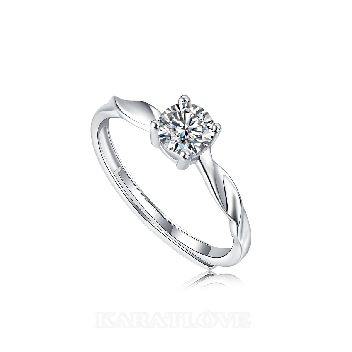 Round Cut Moissanite Diamond White 925 Sterling Silver Adjustable Size Couple Rings