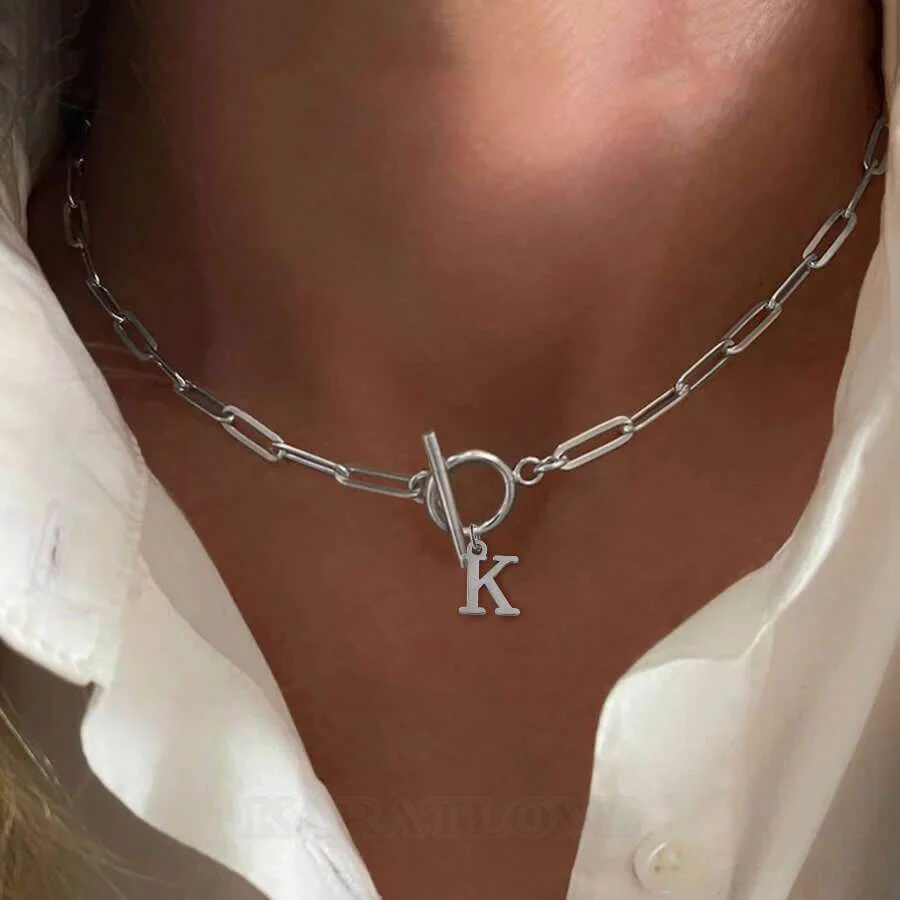 18inch/45mm Letter Initial Buckle Design Pendant Necklace