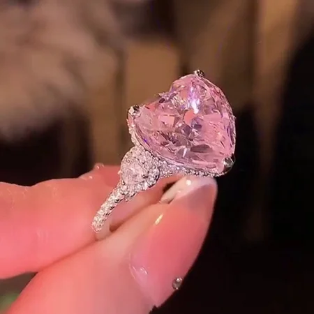 Fancy Pink Heart Cut 3-Stone Engagement Ring in 925 Sterling Silver