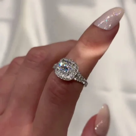 Cushion Cut Diamond White Sterling Silver Halo Engagement Ring