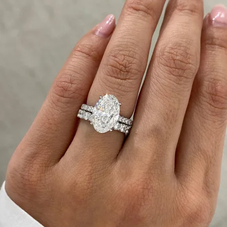 Oval Cut Diamond White Sterling Silver Hidden Halo Ring Set