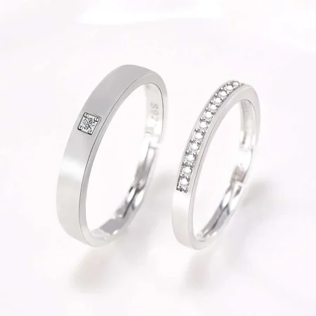 Round Diamond White Sterling Silver Couple Rings