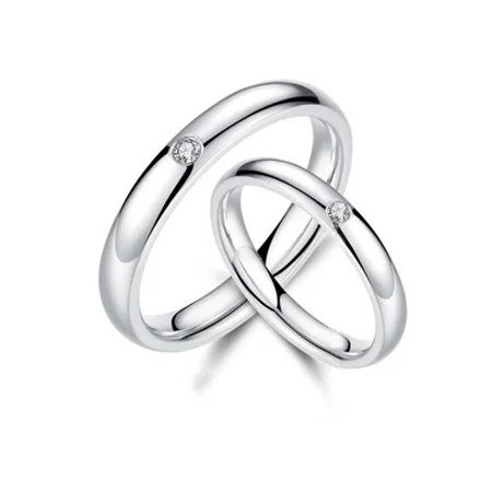 Round Diamond White Sterling Silver Couple Rings