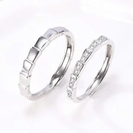 Round Diamond White Sterling Silver Couple Rings
