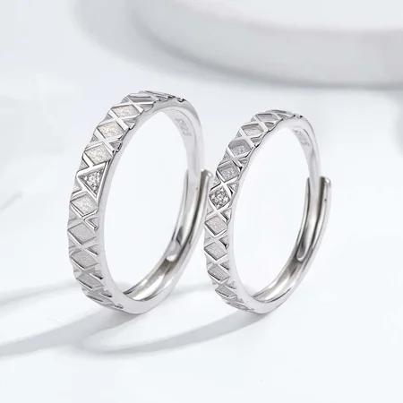 Round Diamond White Sterling Silver Couple Rings
