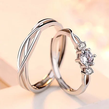 Round Diamond White Sterling Silver Infinity Couple Rings