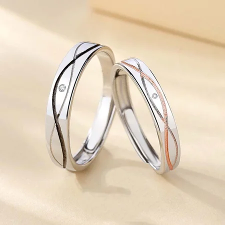 Round Diamond White Sterling Silver Couple Rings
