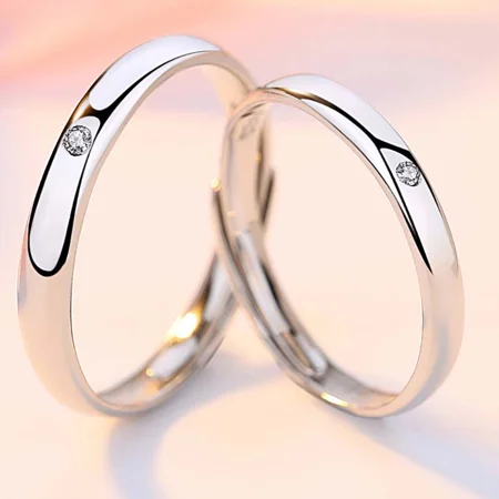 Round Diamond White Sterling Silver Couple Rings