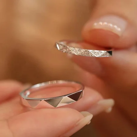 Round Diamond White Sterling Silver Couple Rings
