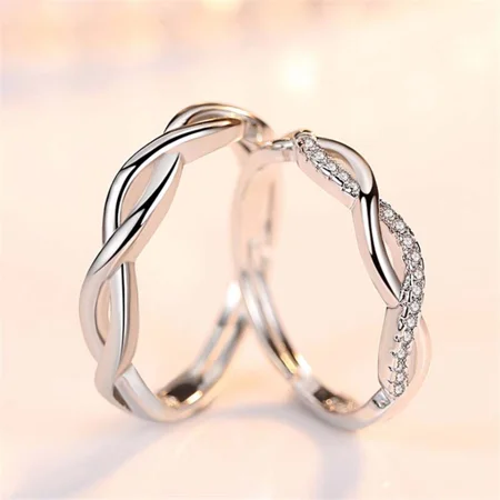 Round Diamond White Sterling Silver Infinity Couple Rings