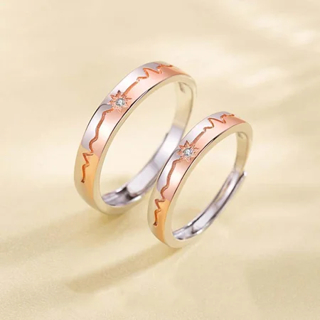 Round Diamond White Sterling Silver Couple Rings