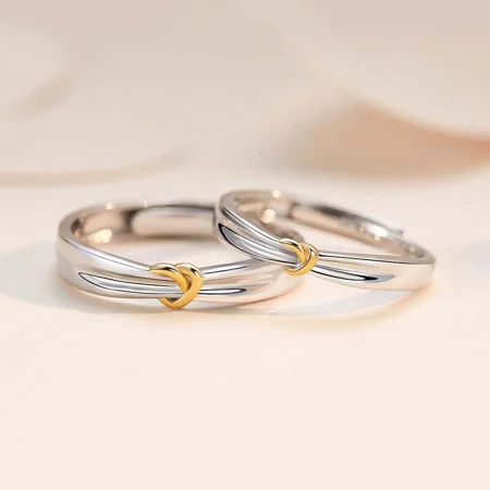 Yellow Gold Tie Sterling Silver Couple Rings