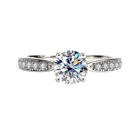 Round Cut Moissanite Diamond White 925 Sterling Silver Classic Engagement Ring