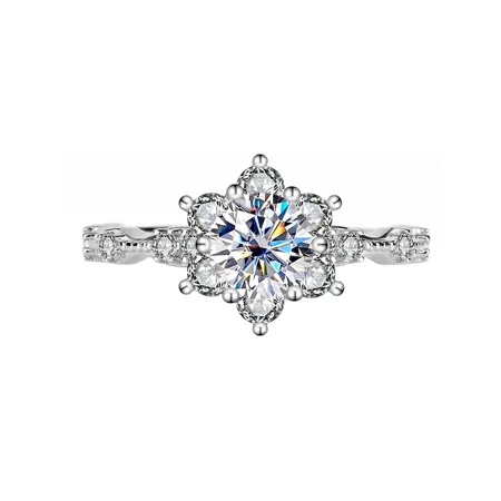 Round Cut Moissanite Diamond White 925 Sterling Silver Halo Engagement Ring