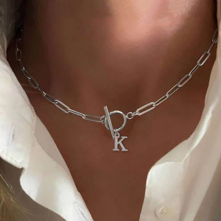 18inch/45mm Letter Initial Buckle Design Pendant Necklace