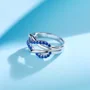 Round Cut Sapphire Blue Sterling Silver Intertwined Band Promise Ring