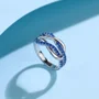 Round Cut Sapphire Blue Sterling Silver Intertwined Band Promise Ring