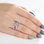 Round Cut Sapphire Blue Sterling Silver Intertwined Band Promise Ring