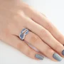 Round Cut Sapphire Blue Sterling Silver Intertwined Band Promise Ring