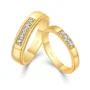 Round Cut Diamond White 925 Sterling Silver Yellow Gold Wedding Couple Rings