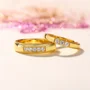 Round Cut Diamond White 925 Sterling Silver Yellow Gold Wedding Couple Rings
