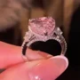 Fancy Pink Heart Cut 3-Stone Engagement Ring in 925 Sterling Silver