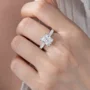 Radiant Cut Diamond White Art Deco Halo Engagement Ring in 925 Sterling Silver