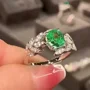 Radiant Cut Emerald Green Art Deco Engagement Ring in 925 Sterling Silver
