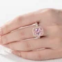 Radiant Cut Fancy Pink Halo 925 Sterling Silver Rose Gold Engagement Ring