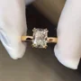 Radiant Cut Diamond White Hidden Halo 925 Sterling Silver Yellow Gold Engagement Ring