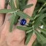 Radiant Cut Sapphire Blue Art Deco 925 Sterling Silver Engagement Ring